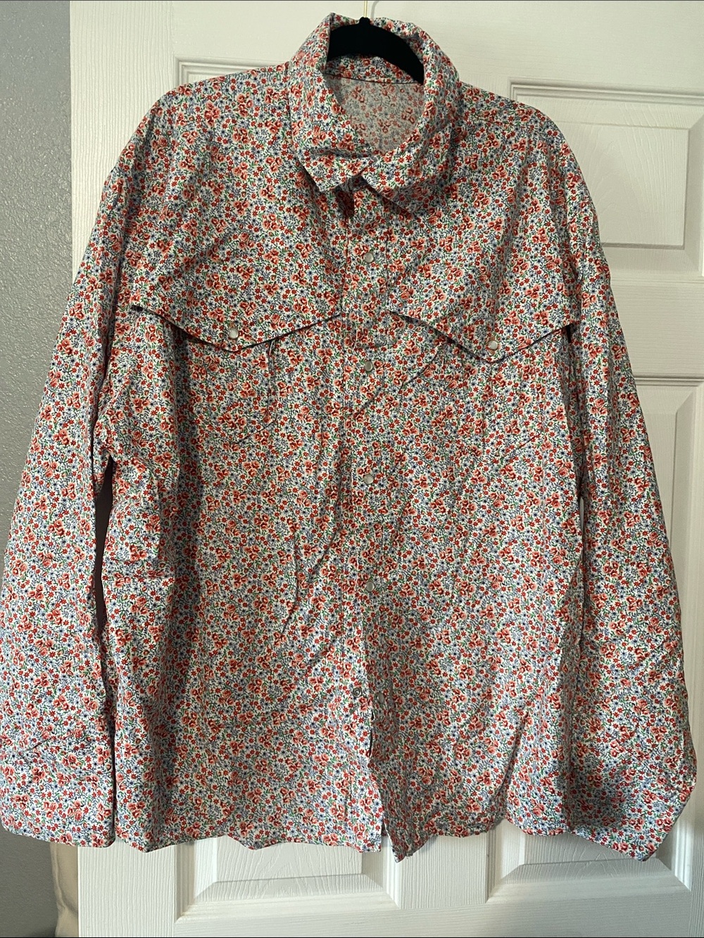 Source Unknown Red and Green Floral Button-Down Shirt